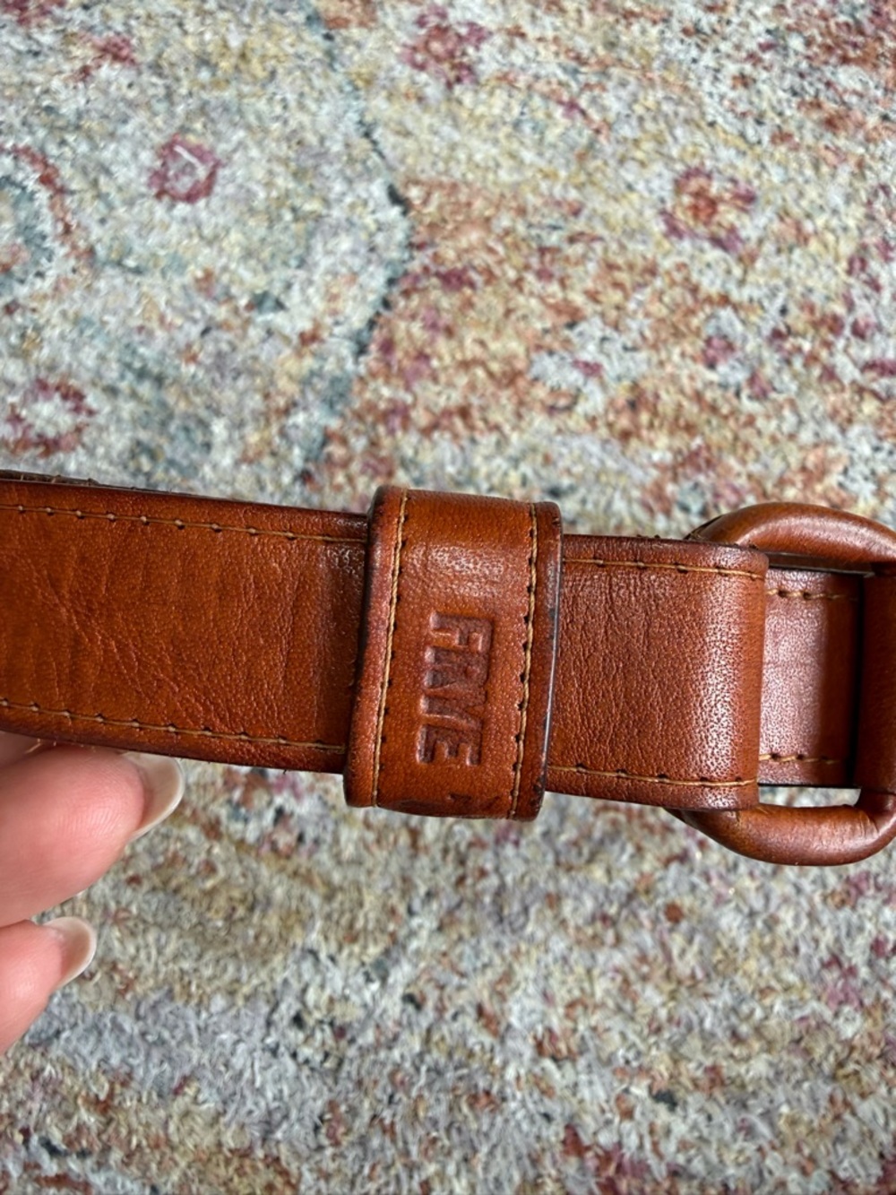 Vintage Frye Brown leather belt with leather wrapped buckle.